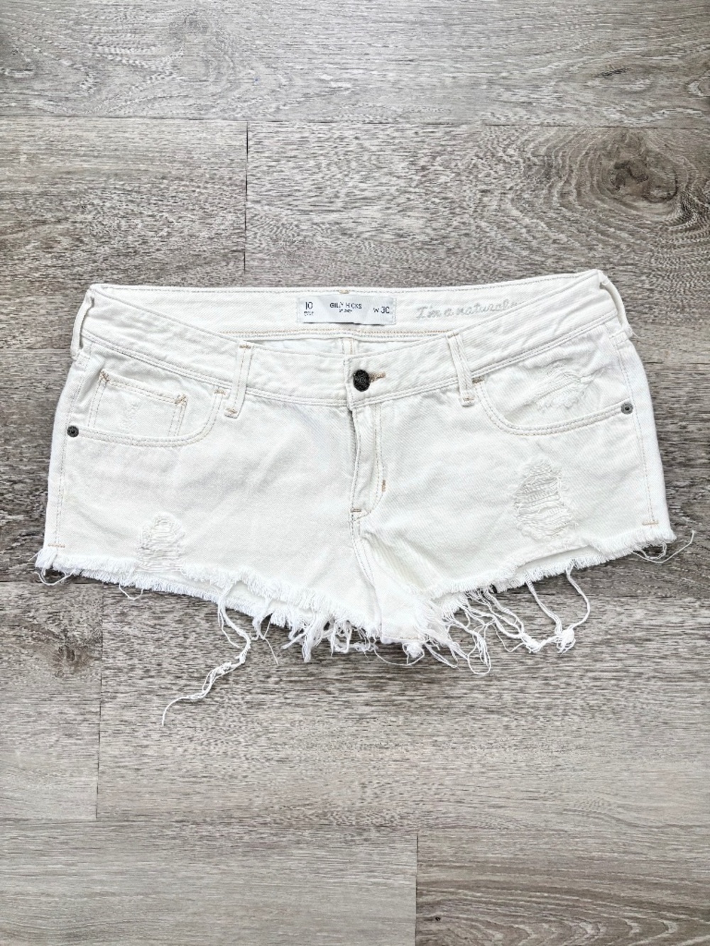 Y2K Gilly Hicks White Denim Shorts Low Rise Cut Off Frayed Hems Size 10 Waist 30